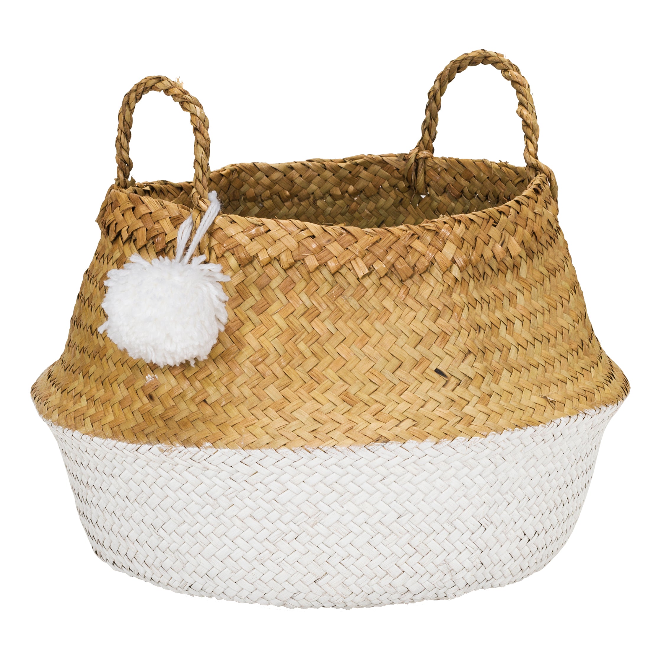 PomPom, size M white seagrass basket