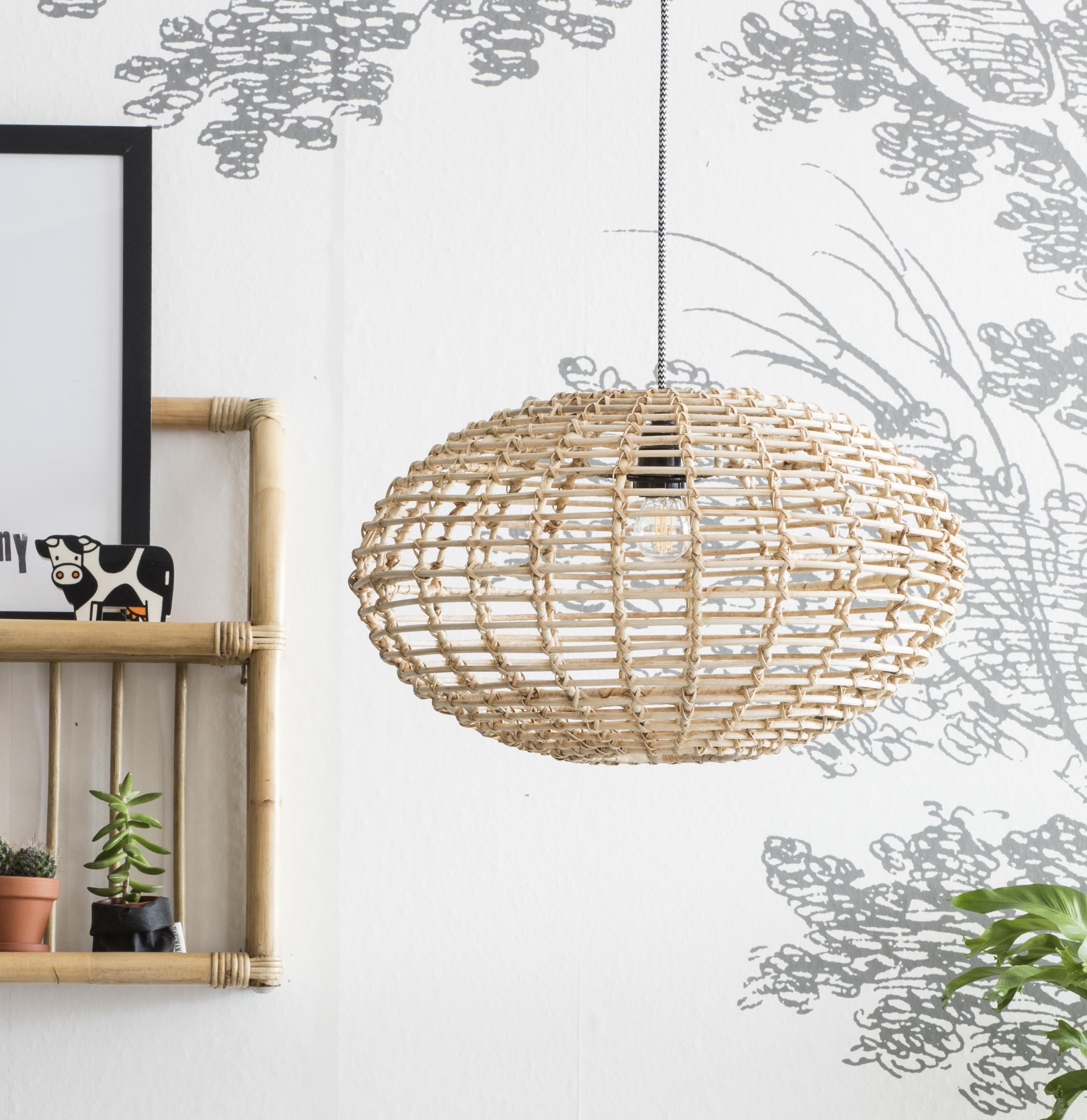 Natural rattan pumpkin pendant lamp