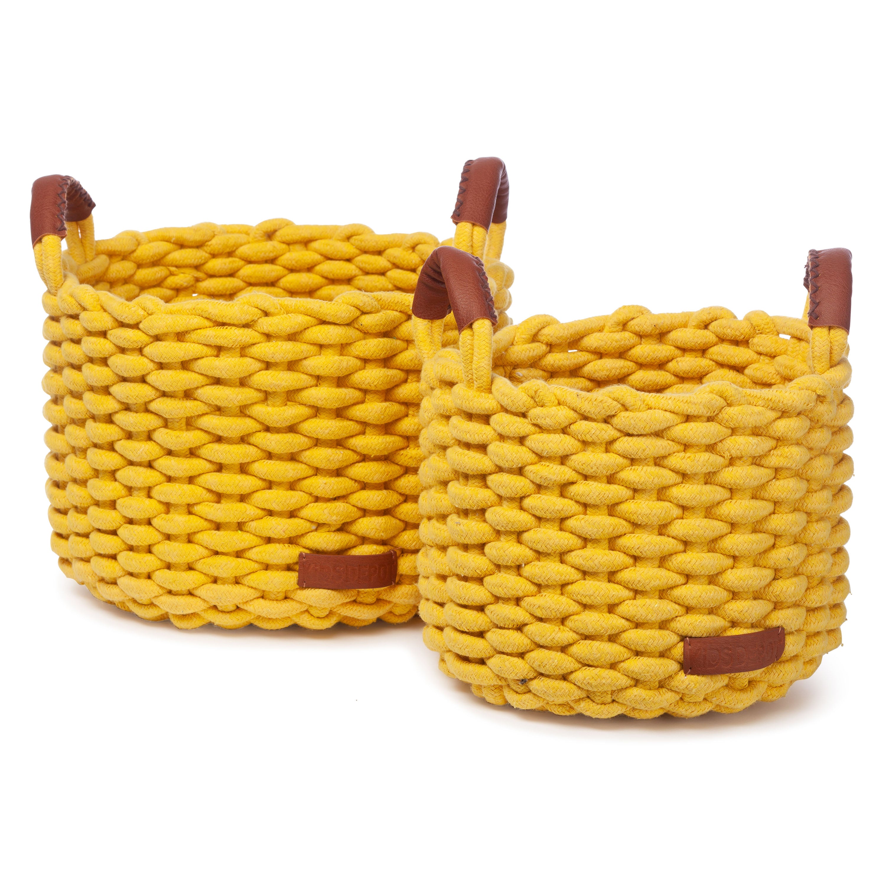 Yellow woven M basket, set of 2