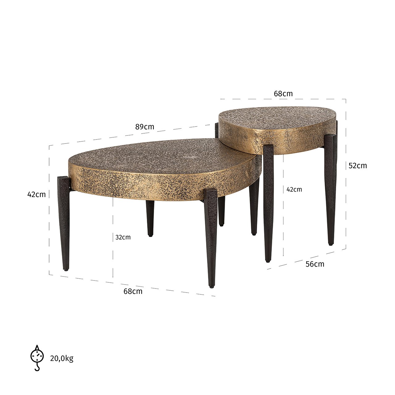 Salontafel Marquee set van 2 (Zwart/goud)