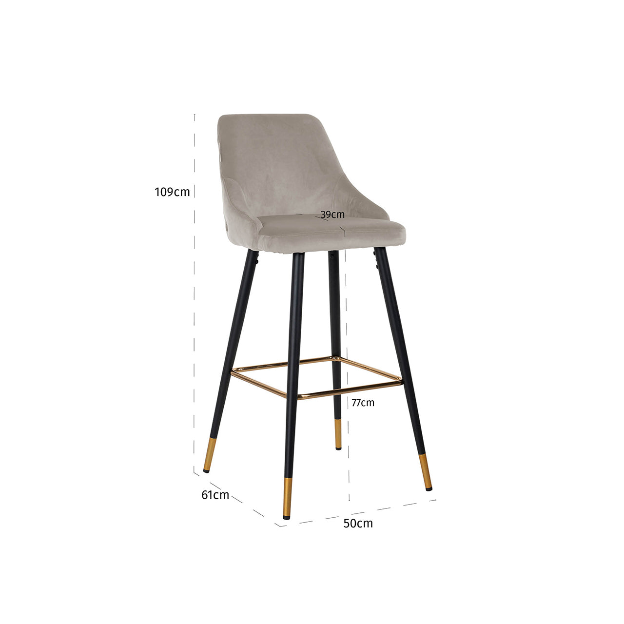 Barstoel Imani khaki fluweel (Quartz Khaki 903)