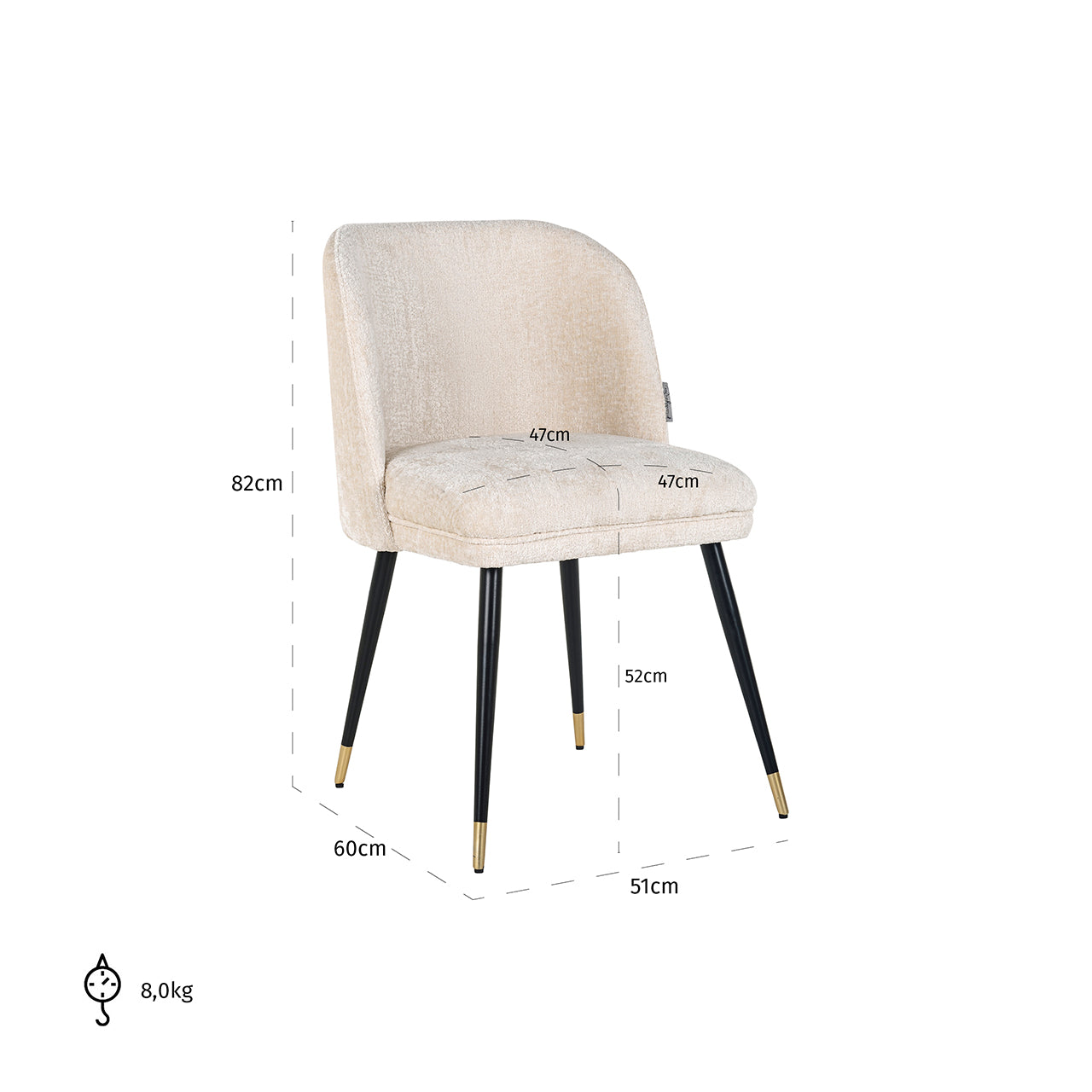 Stoel Alicia wit chenille brandvertragend (FR-Bergen 900 wit chenille)