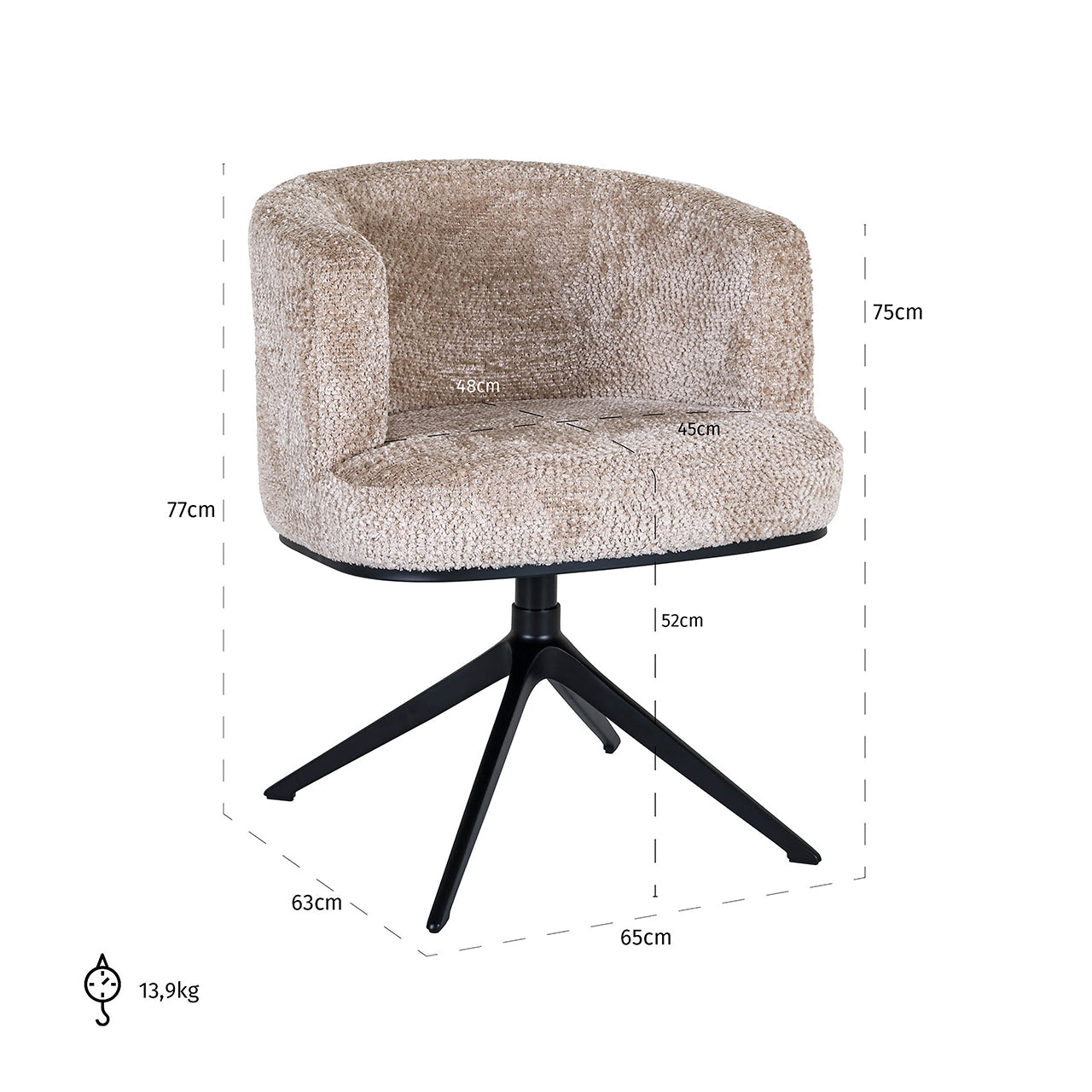 Draaistoel Cheyenne in mooie beige kleur (Be Lovely 170 Beige)