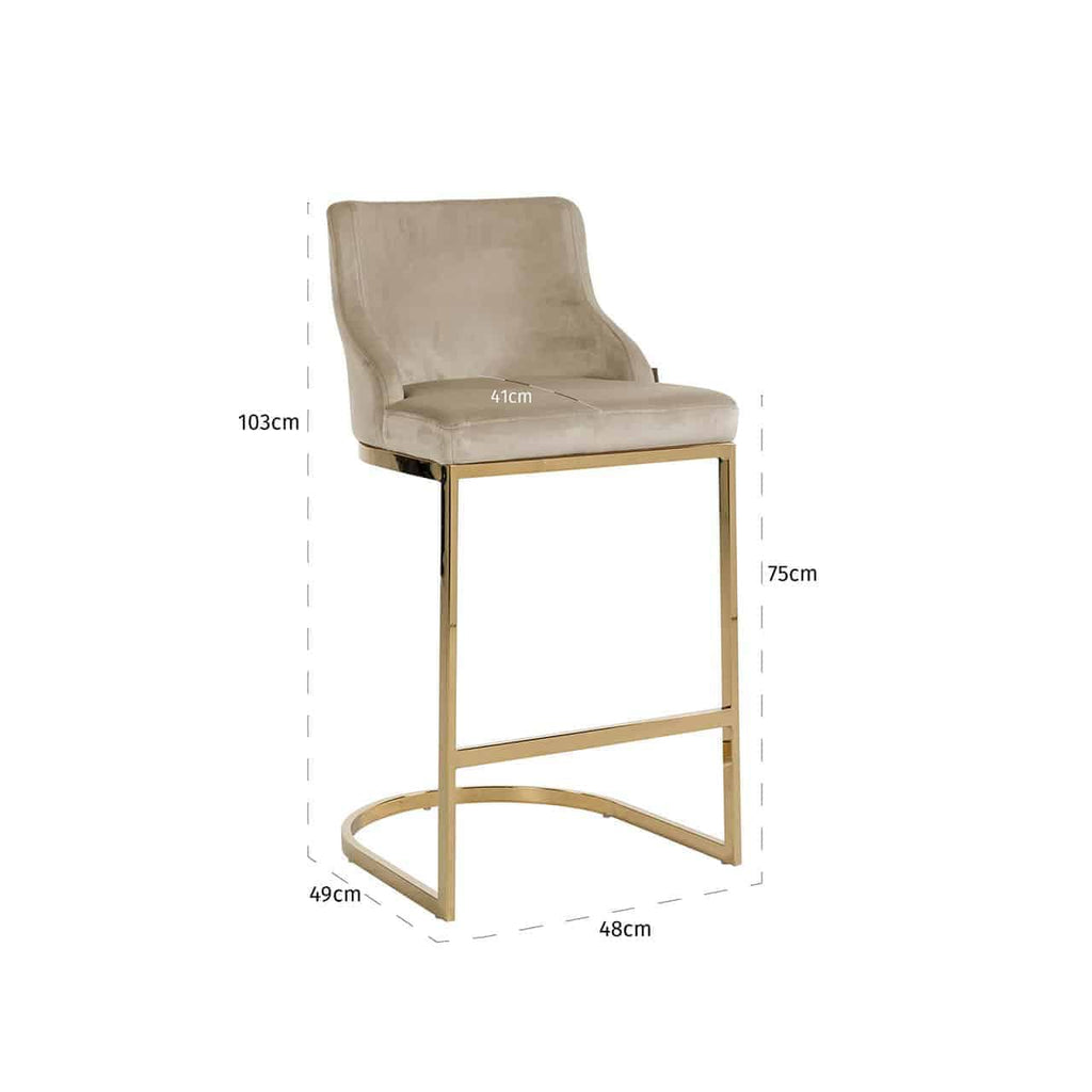 Barstoel Bolton khaki fluweel / goud brandvertragend (Quartz Khaki 903)