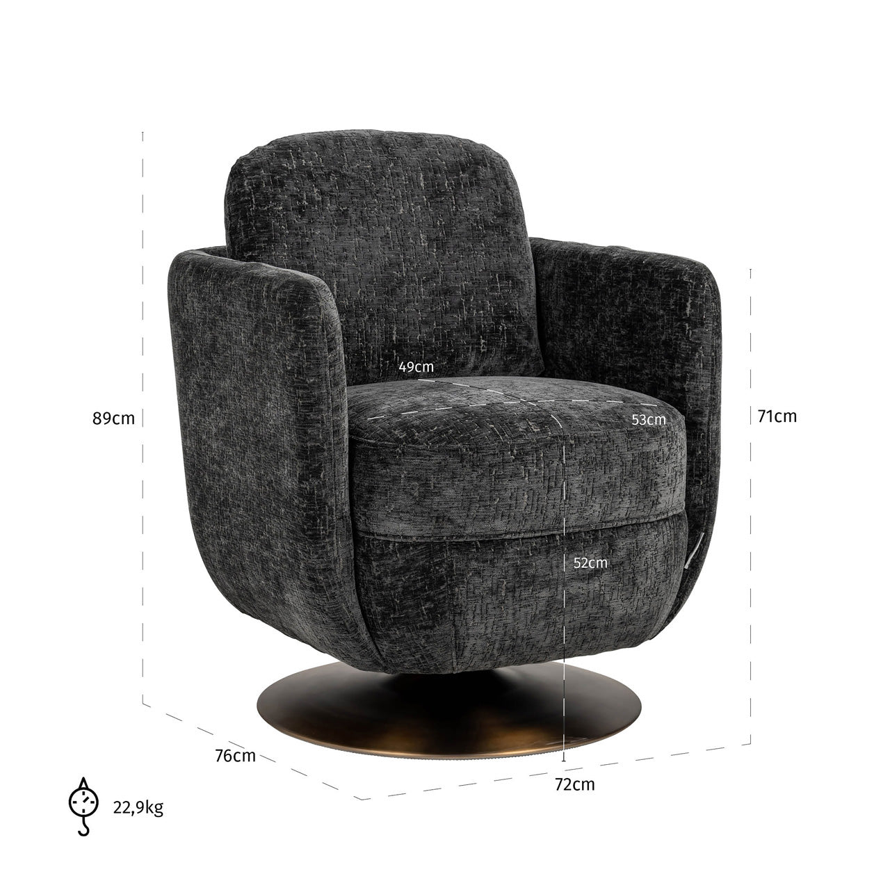 Draaifauteuil Turner grafiet eiland (Eiland grafiet 66)