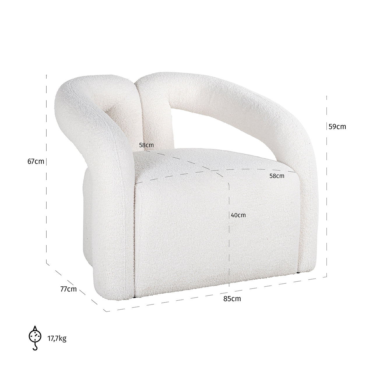 Fauteuil Dana wit harig (Himalaya 900 wit harig)