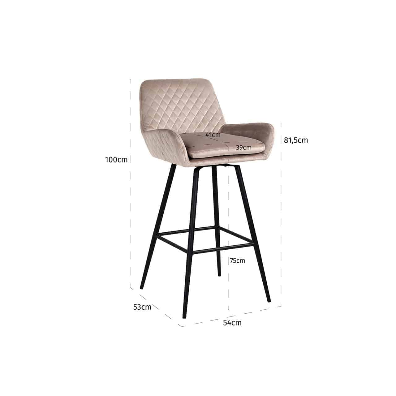 Barstoel Linsey draaibaar khaki fluweel (Quartz Khaki 903)