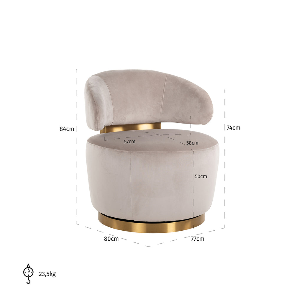 Draaifauteuil Maxime khaki fluweel (Quartz Khaki 903)