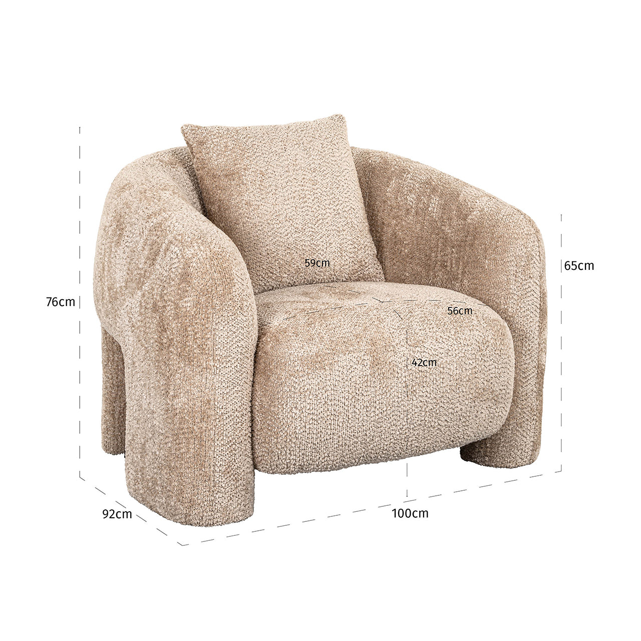 Fauteuil Milania in prachtig beige (Be Lovely 170 Beige)