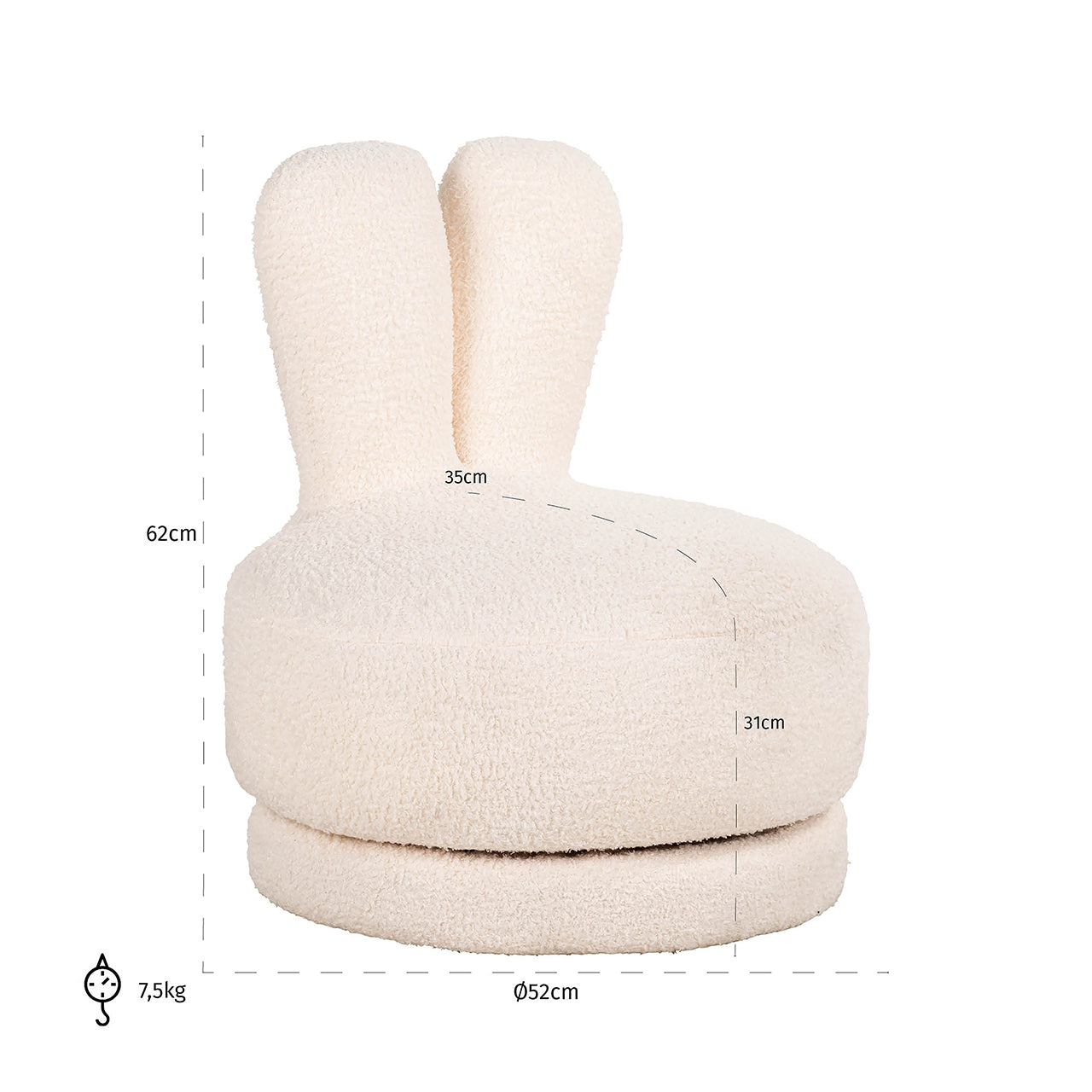 Kinderstoel Konijn witte teddy (Teddy 14 Wit)