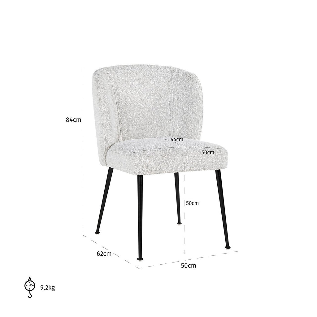 Stoel Fallon Wit Bouclé / zwart (Kopenhagen 900 Bouclé Wit)