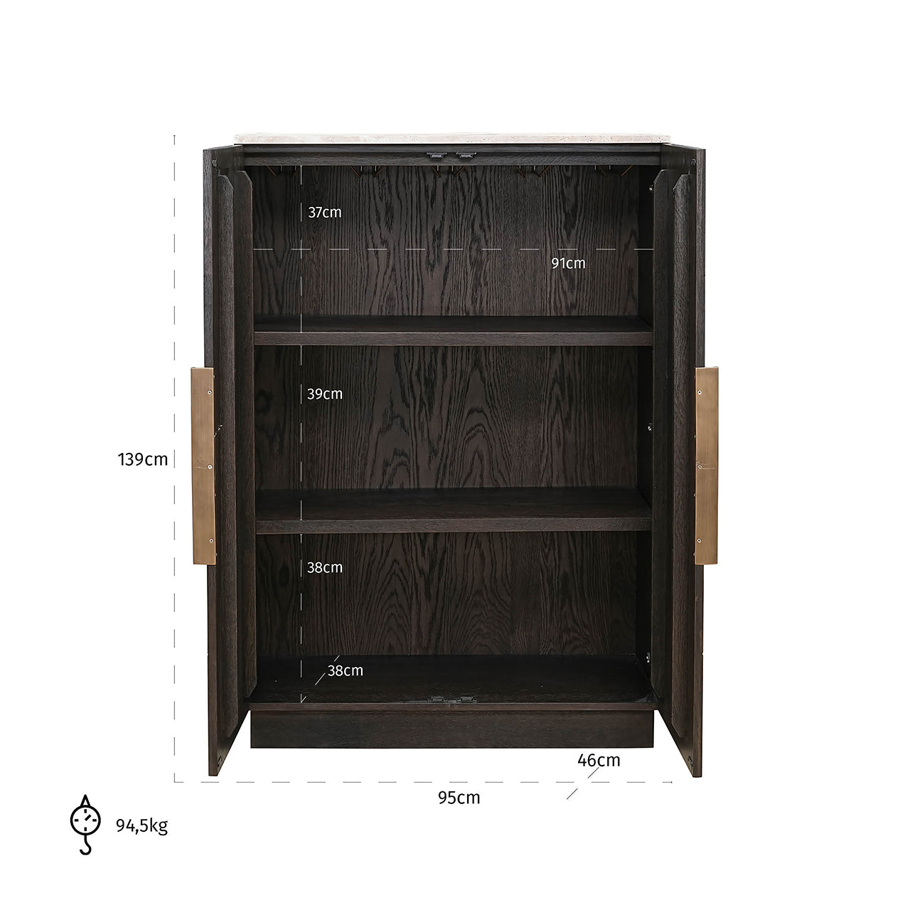 Wandkast Claremont 2-deurs (Bruin)