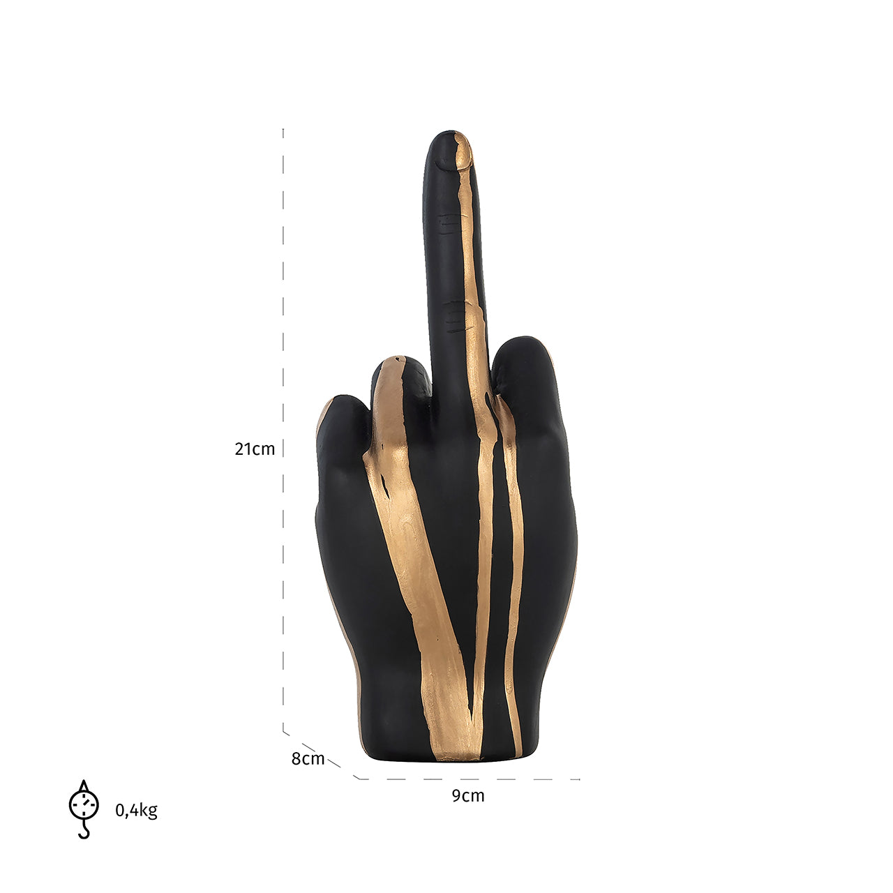 Deco object hand digitus (Zwart/goud)