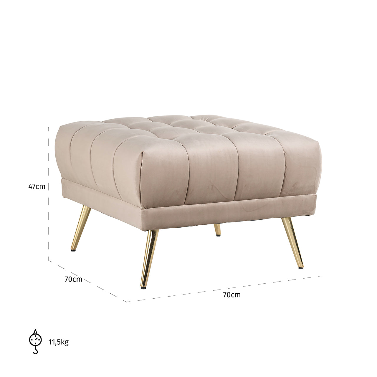 Poef Huxley khaki fluweel (Quartz Khaki 903)