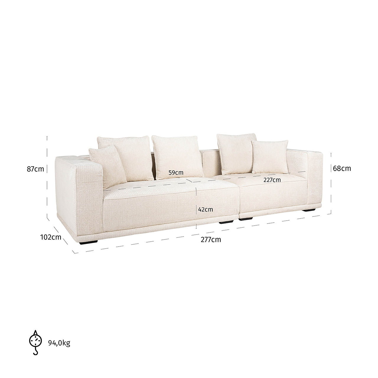 Bank Lusso 3-zits beige chenille (Niagara 902 beige Chenille)