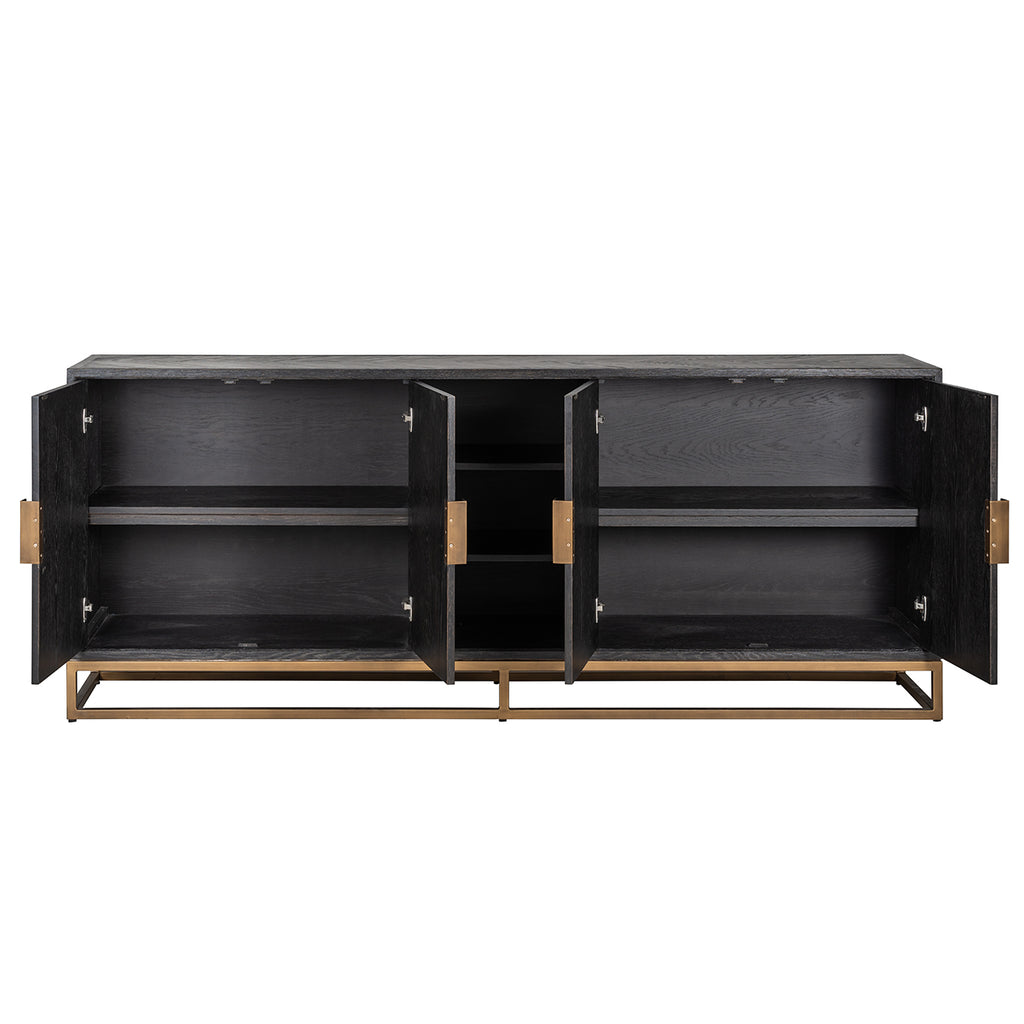 Dressoir Blackbone messing 4-deuren + open vak (Zwart rustiek)