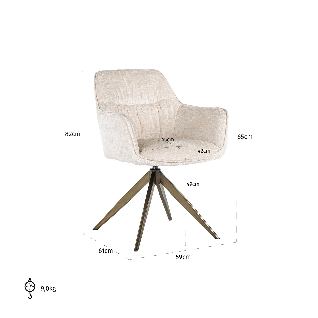 Draaistoel Aline wit chenille brandvertragend (FR-Bergen 900 wit chenille)