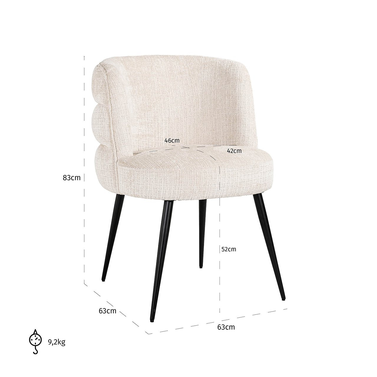 Stoel Stella beige chenille brandvertragend (Niagara 902 beige Chenille)