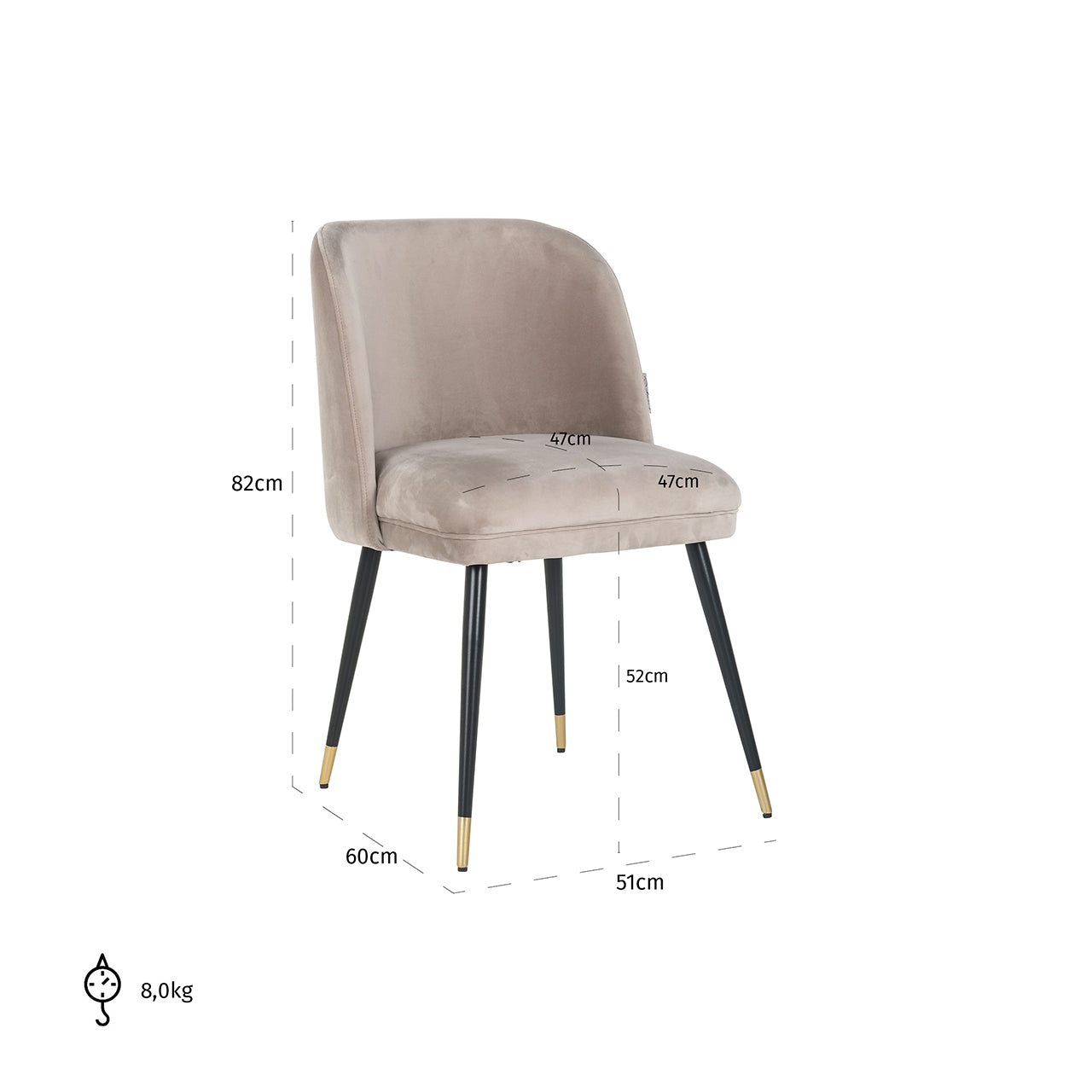 Stoel Alicia khaki fluweel brandvertragend (FR-Quartz 903 Khaki)