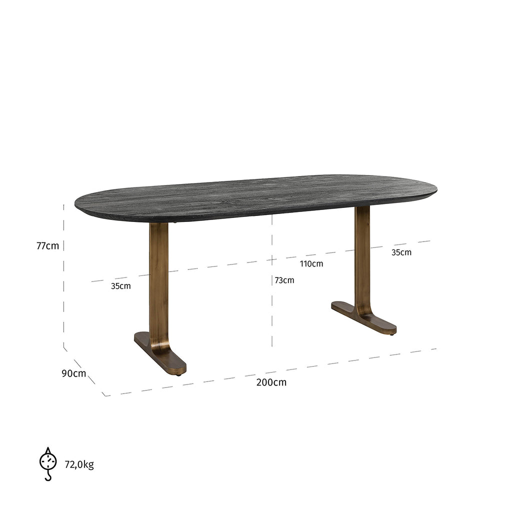Eettafel Revelin 200 (Zwart/goud)