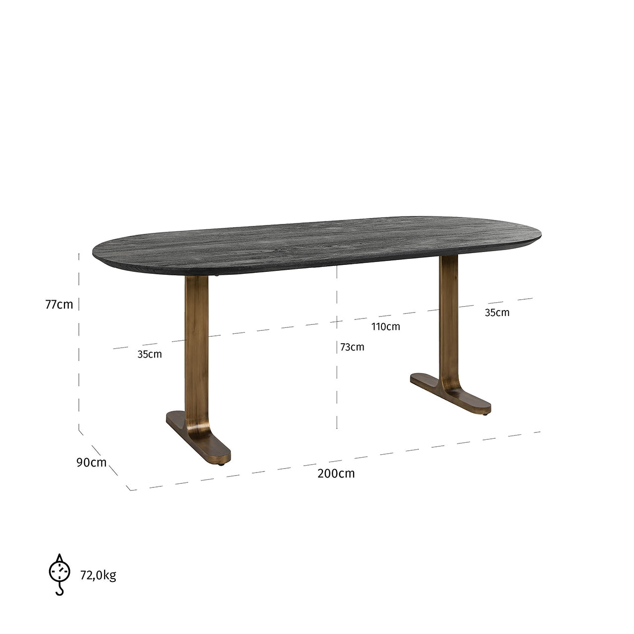 Eettafel Revelin 200 (Zwart/goud)