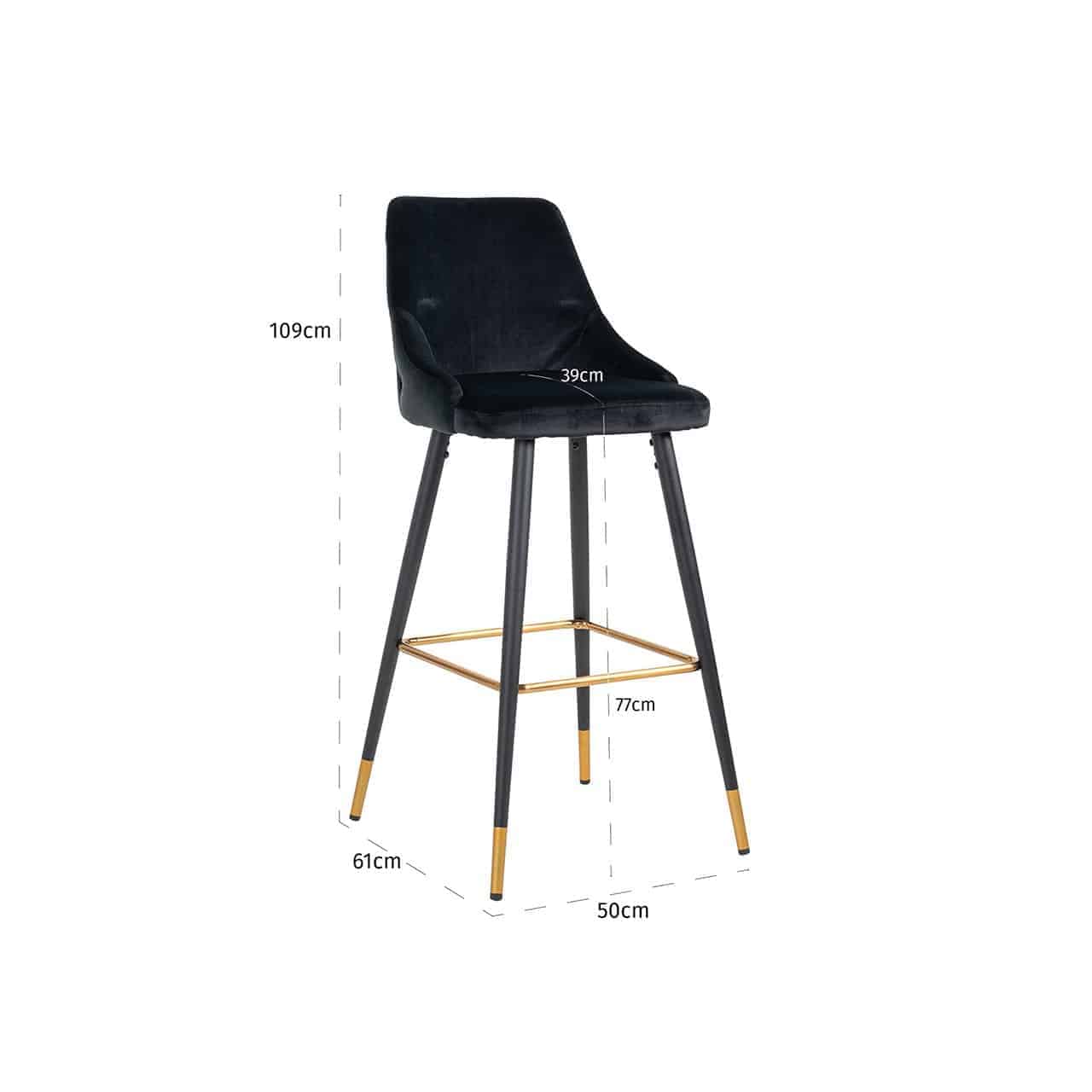 Barstoel Imani zwart fluweel (Quartz Black 800)