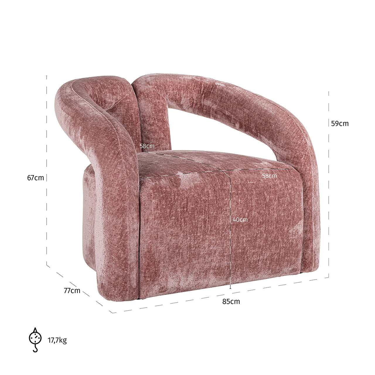 Fauteuil Dana roze chenille (Bergen 705 roze chenille)