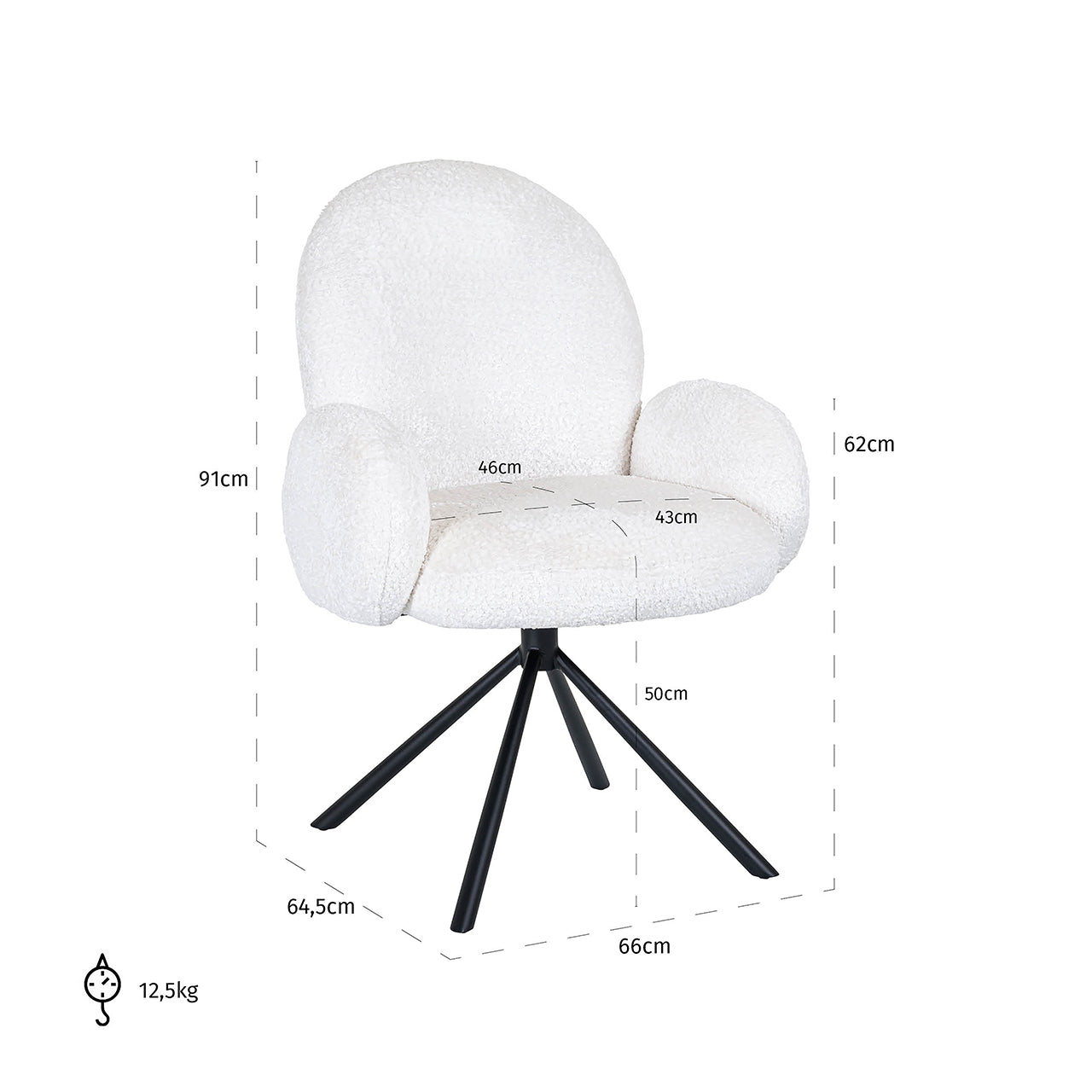 Draaistoel Jolie wit schaap (Schaap 02 wit)