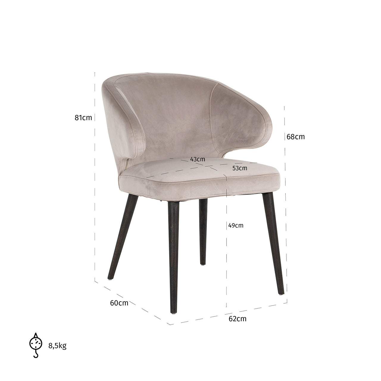 Stoel Indigo khaki fluweel (Quartz Khaki 903)