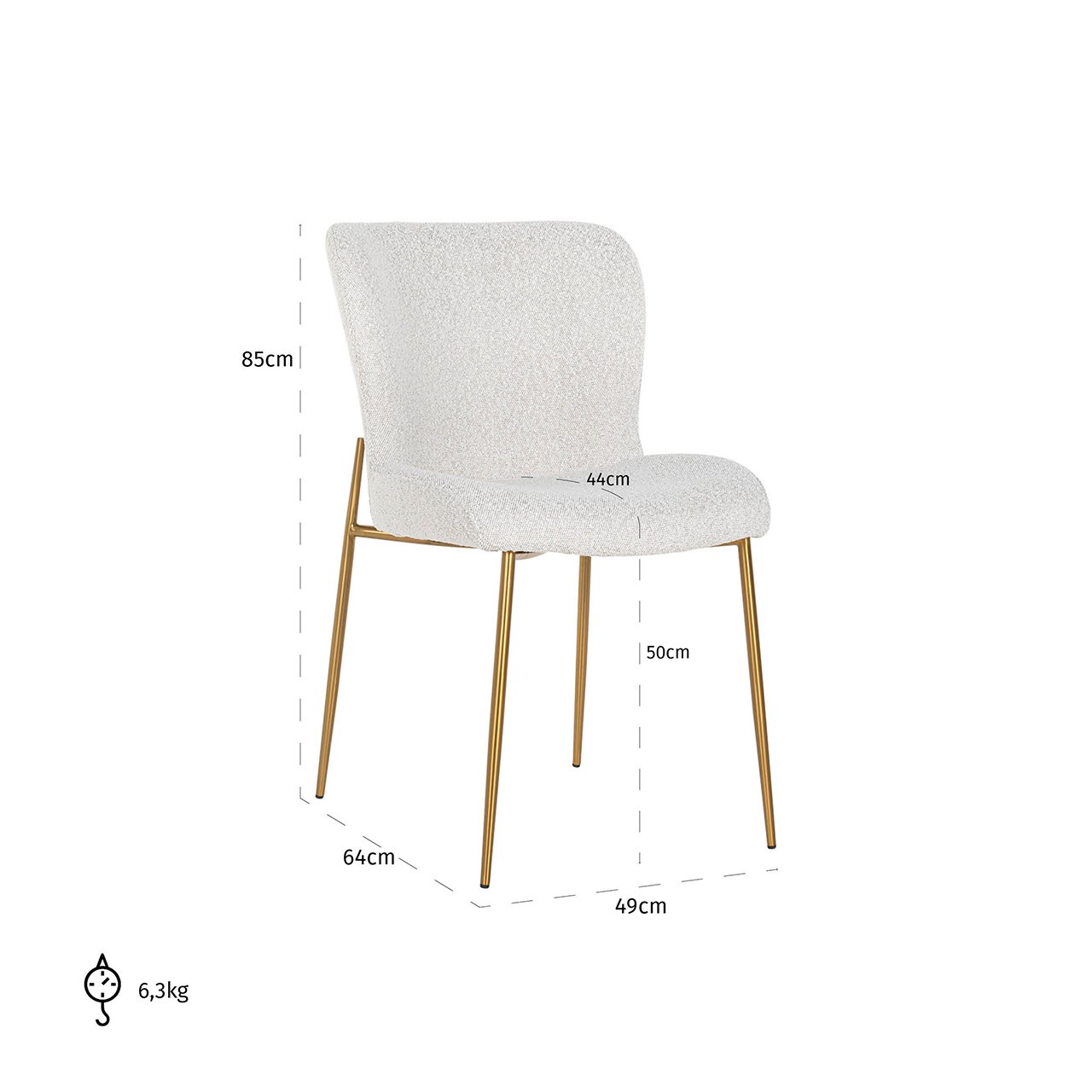Stoel Odessa wit bouclé / geborsteld goud (Kopenhagen 900 Bouclé Wit)
