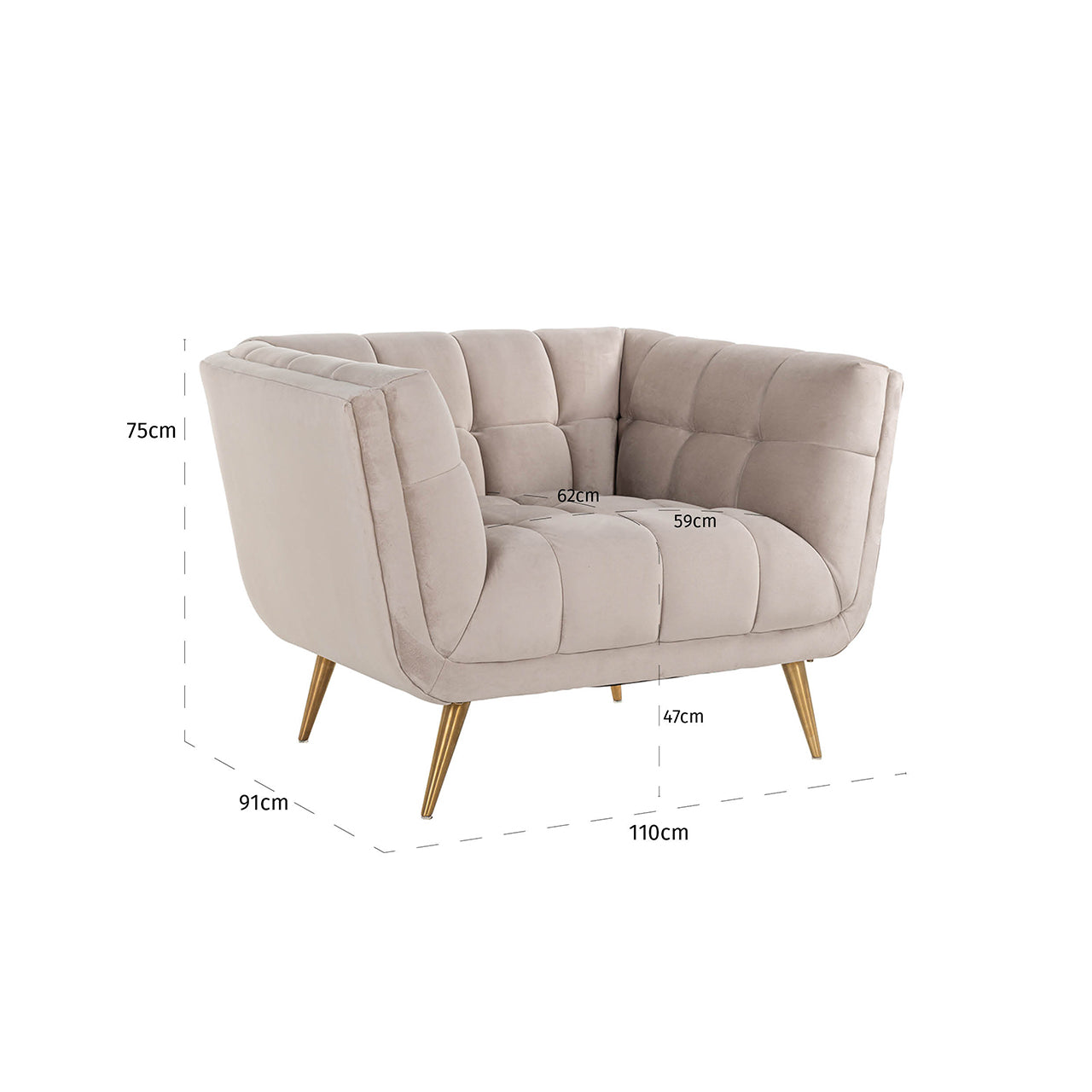 Fauteuil Huxley Khaki fluweel / Geborsteld goud (Quartz Khaki 903)