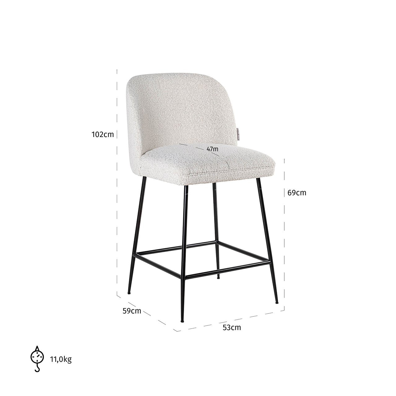 Counterstoel Pullitzer wit bouclé / zwart (Kopenhagen 900 Bouclé Wit)