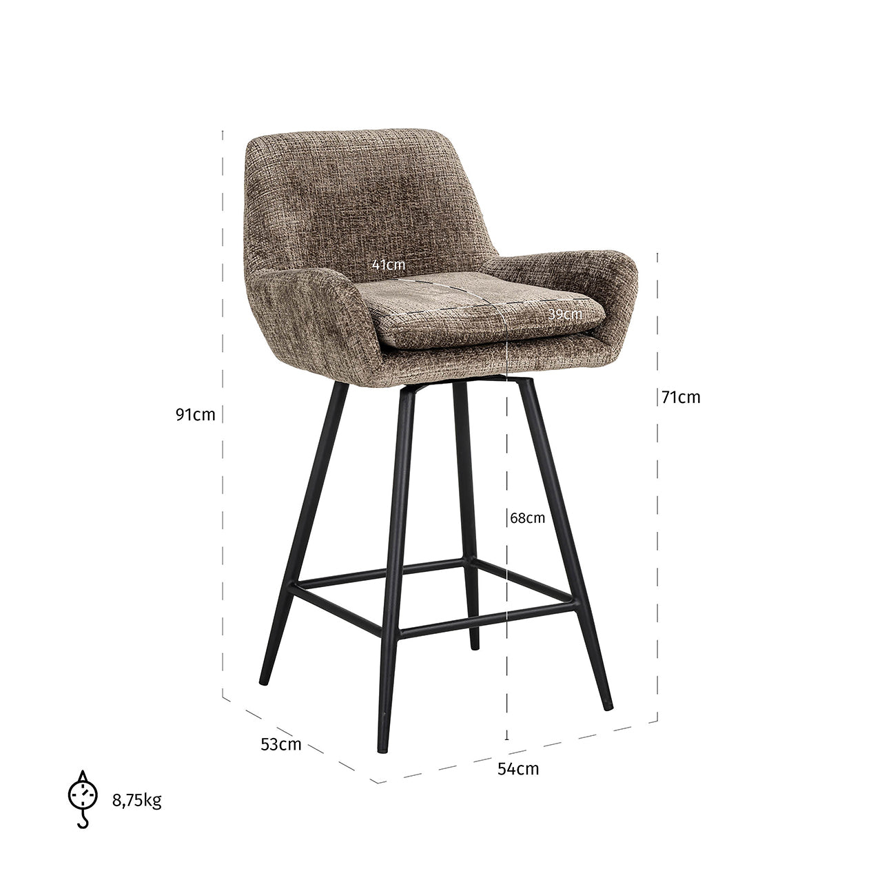 Counterstoel Linsey steen chenille (Niagara 104 Stone Chenille)
