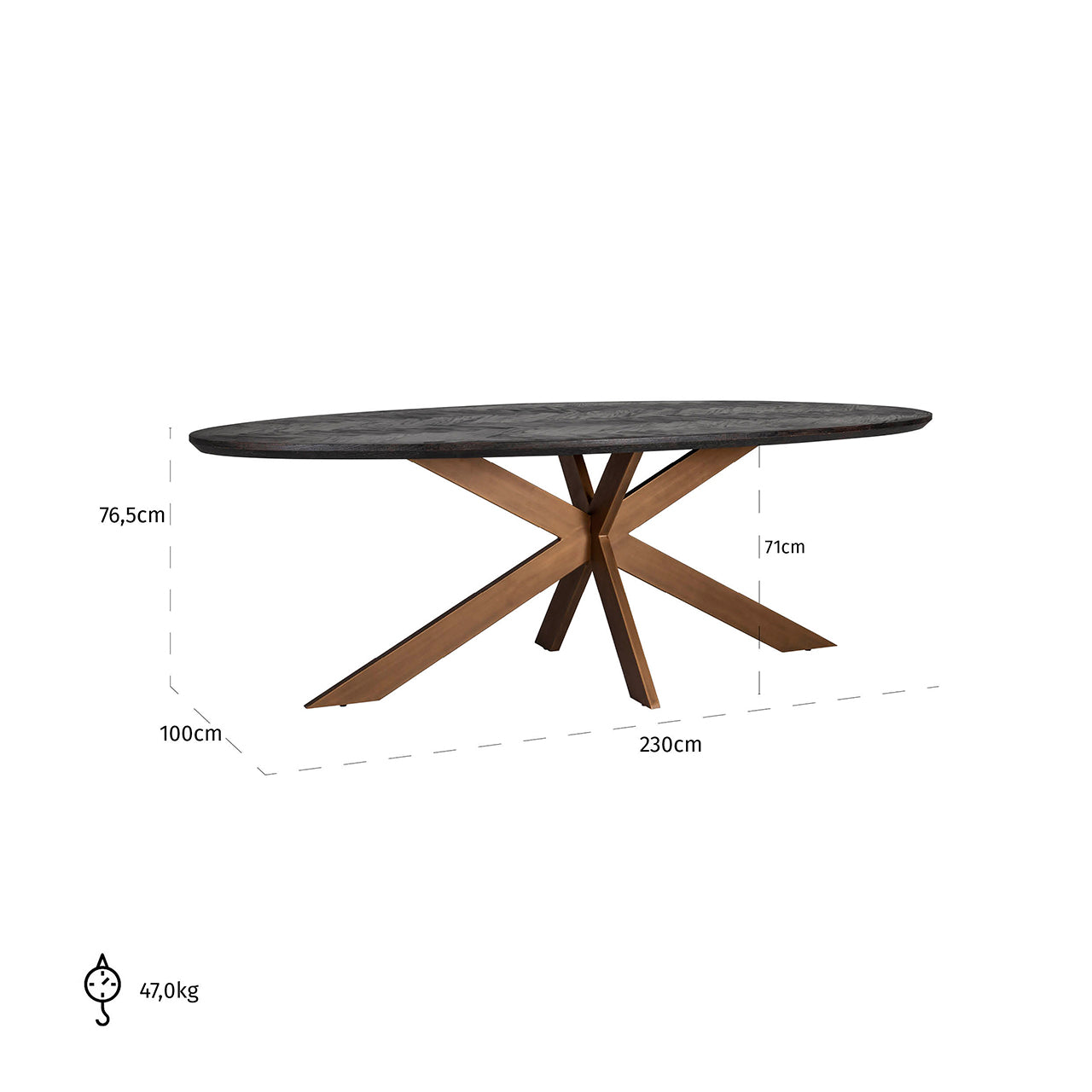 Eettafel Blackbone messing ovaal 230 (Zwart rustiek)