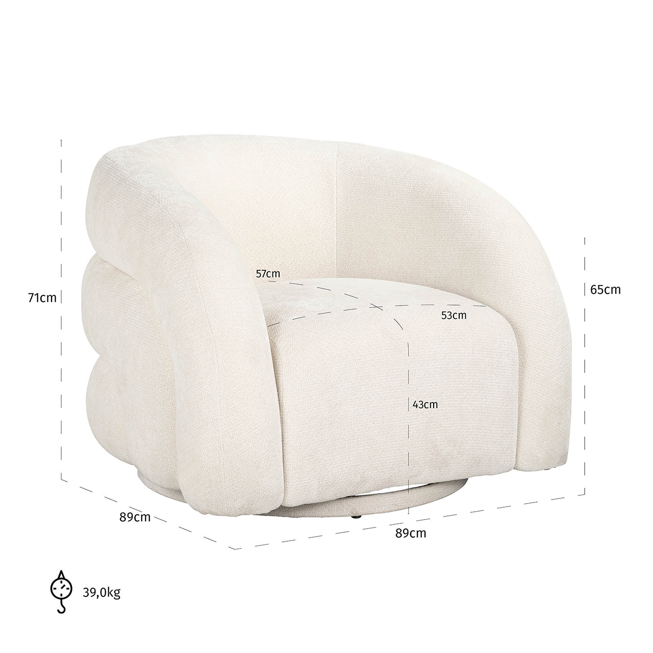 Draaifauteuil Arcus eenhoorn wit (Eenhoorn 02 wit)