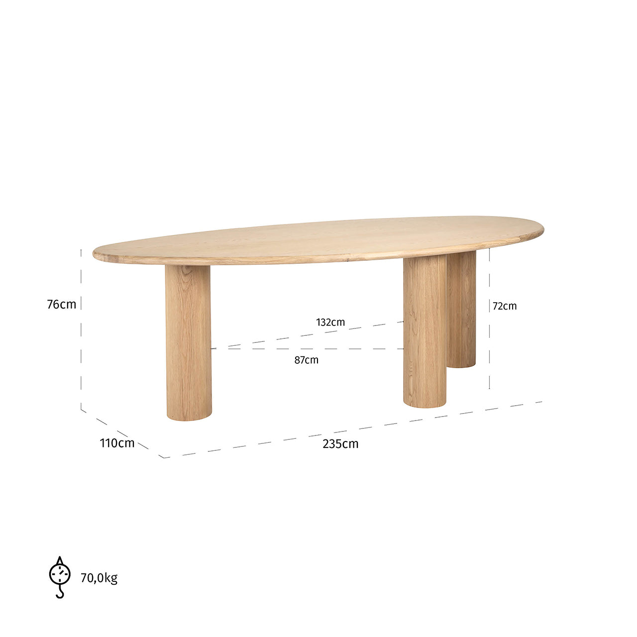 Eettafel Oakley 235 (Natuurlijk eiken)
