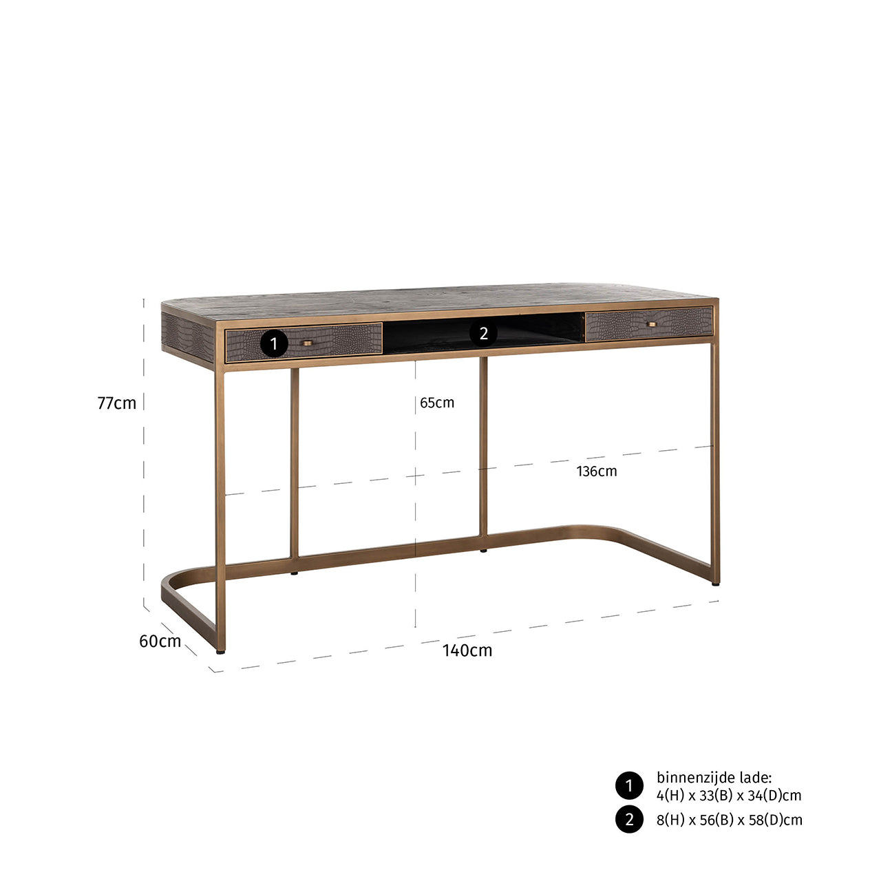 Bureau Classio 2-laden (Geborsteld Goud)