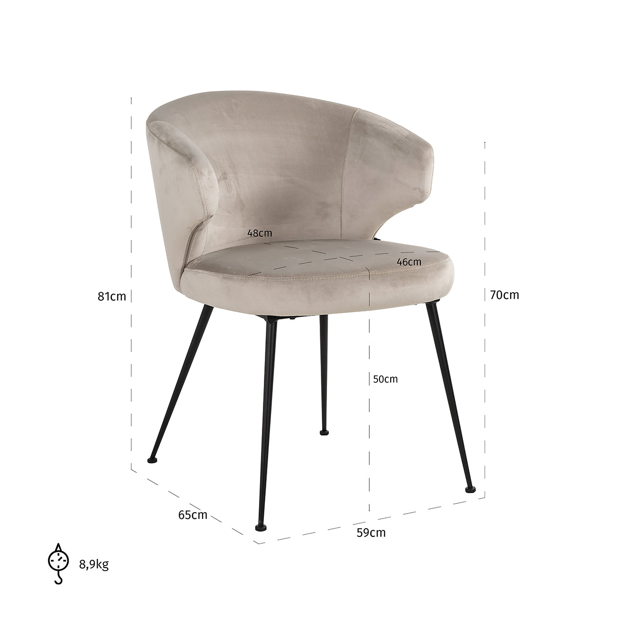 Stoel Xandra khaki fluweel (Quartz Khaki 903)