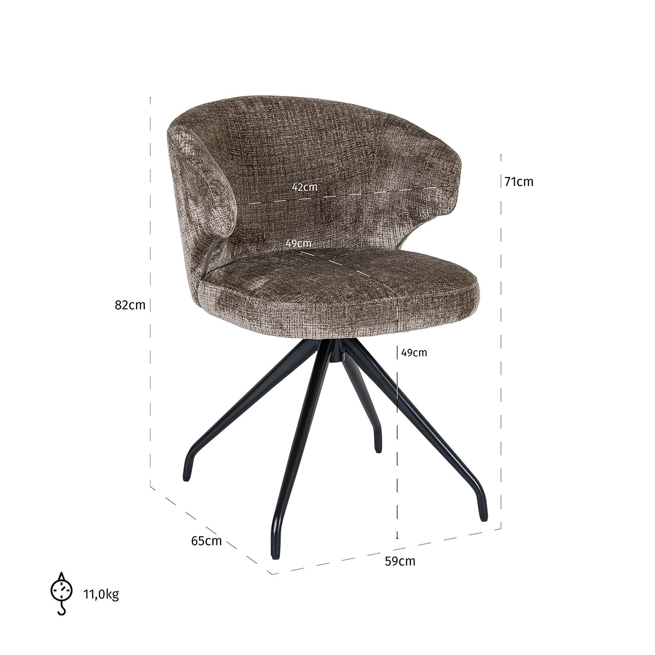 Draaistoel Milly steen chenille (Niagara 104 Stone Chenille)