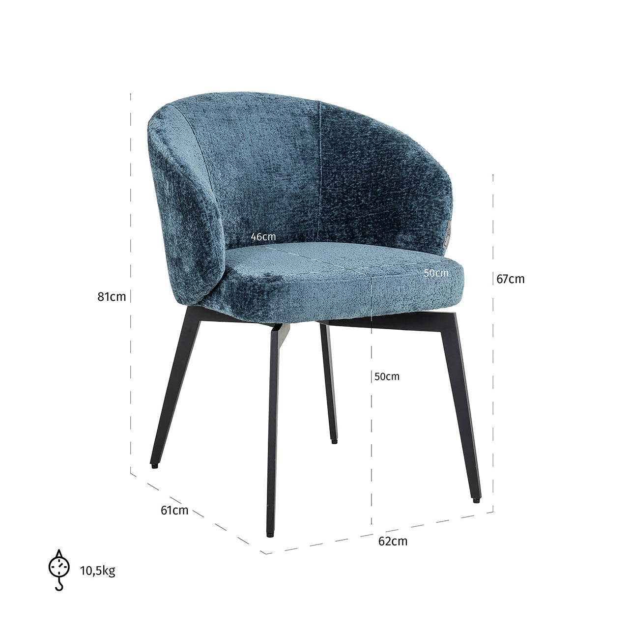 Stoel Amphara blauw chenille brandvertragend (Bergen 601 blauw chenille)