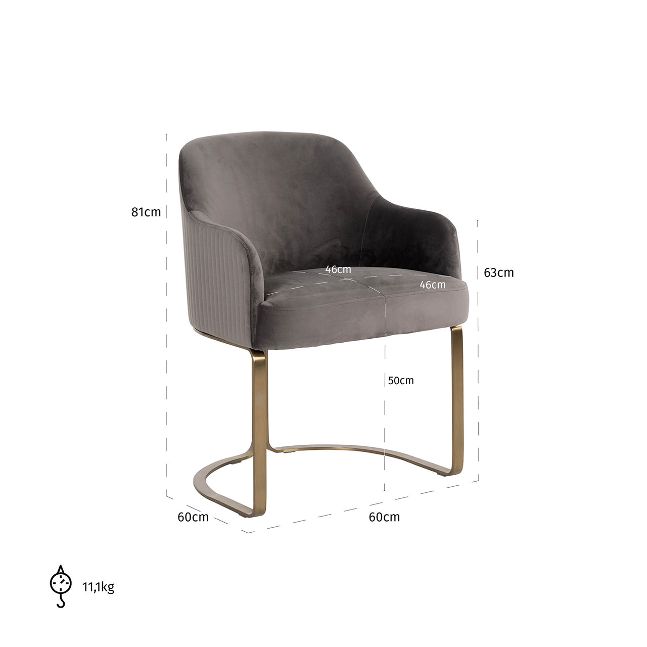 Stoel Hadley steen fluweel / geborsteld goud (Kwartssteen 101)