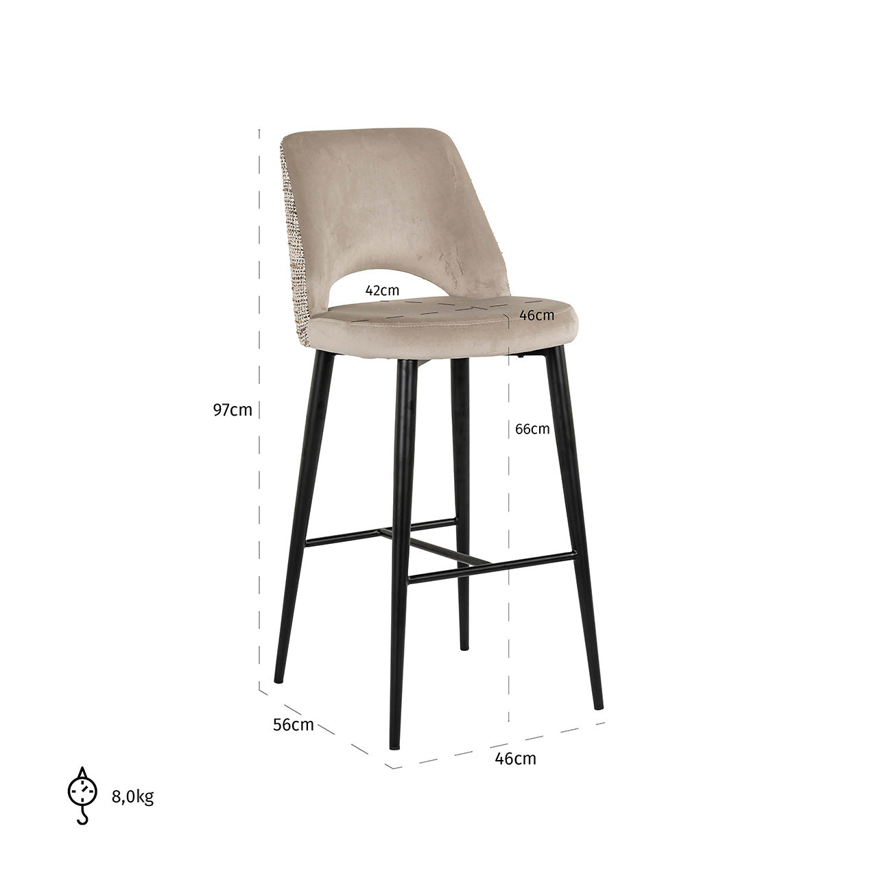 Barstoel Tabitha trendy nature / kwarts khaki brandvertragend (Be Trendy 01 Nature)