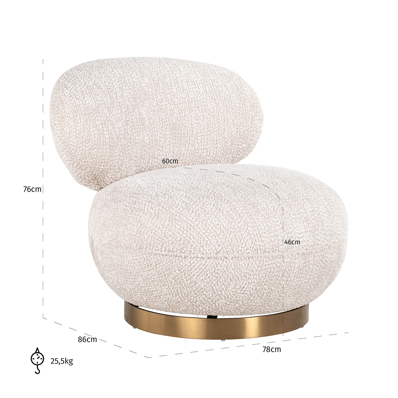 Draaifauteuil Jace in mooie crèmekleur (Be Lovely 11 Cream)