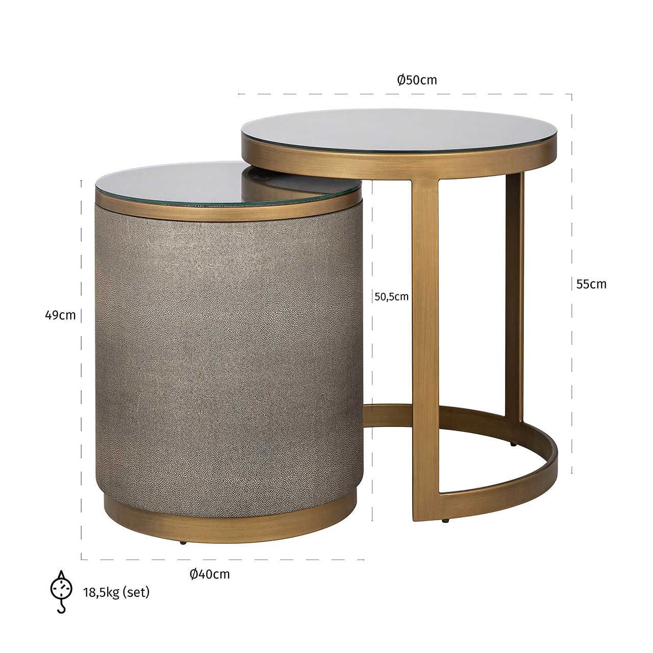 Bijzettafel Bloomville met glas set van 2 (Goud)