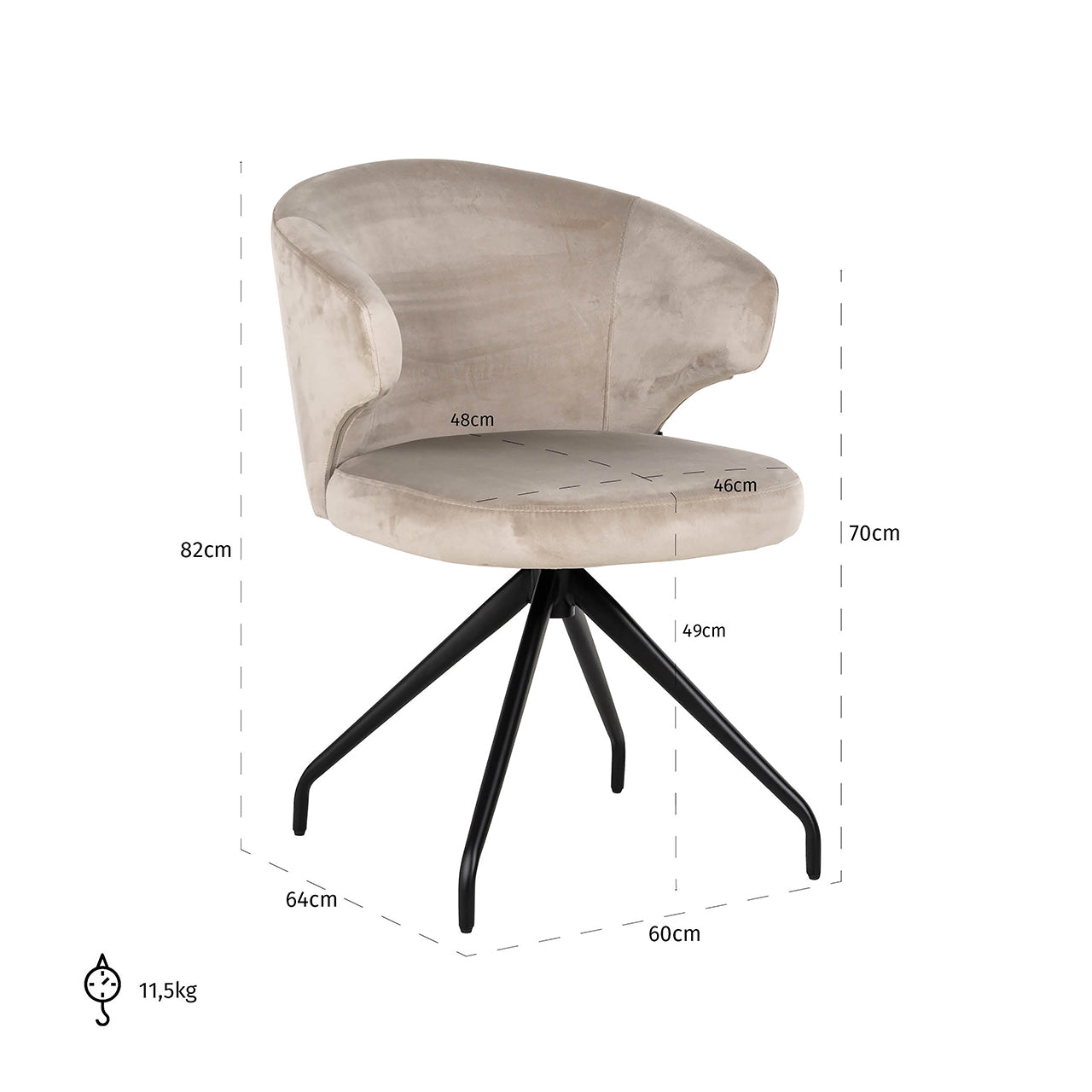 Draaistoel Milly khaki fluweel (Quartz Khaki 903)