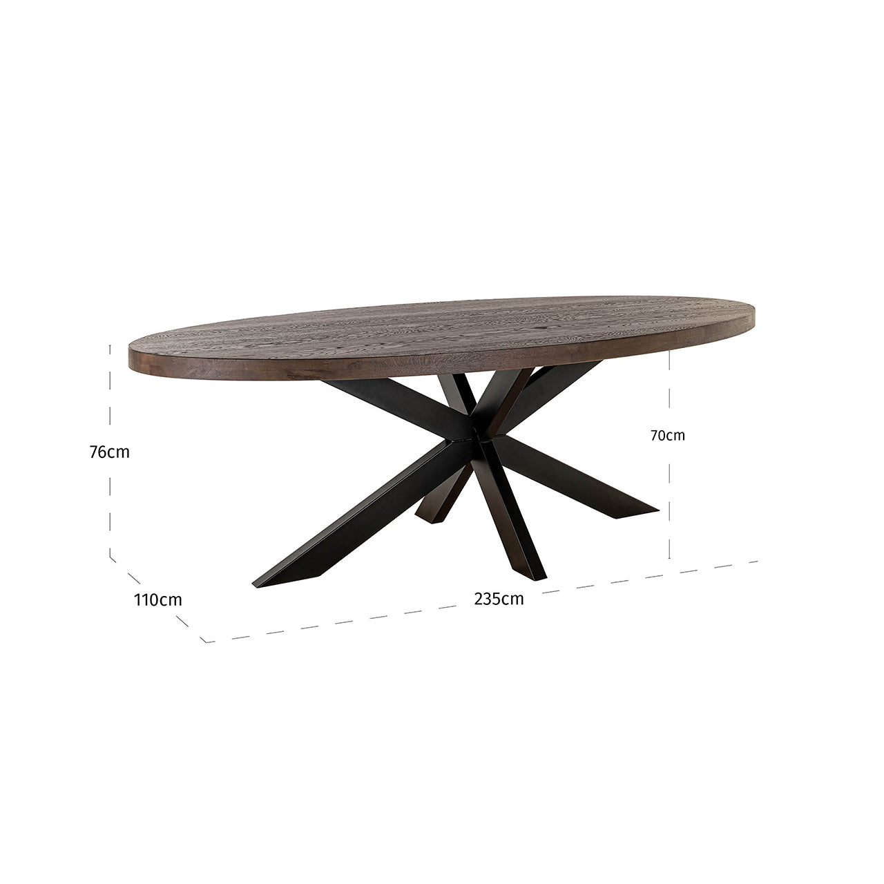 Eettafel Watson bruin 235 incl. spiderpoot zwart (Donkerbruin)