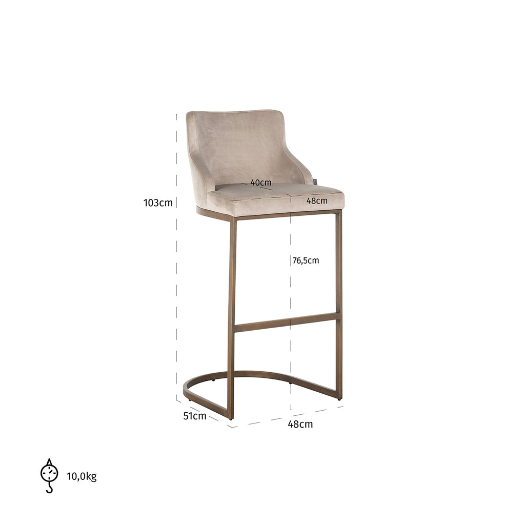 Barstoel Bolton khaki fluweel / geborsteld goud brandvertragend (FR-Quartz 903 Khaki)