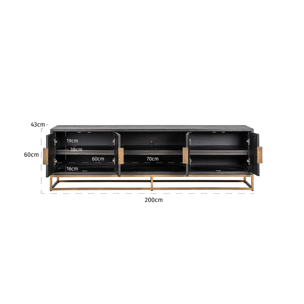 TV-meubel Blackbone messing 4-deuren 200 (Zwart rustiek)