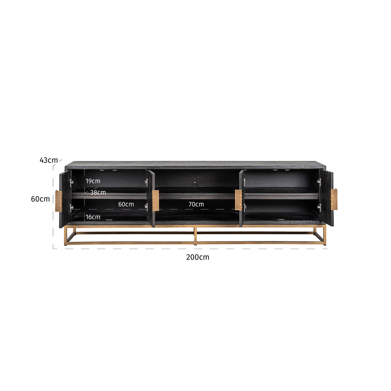 TV-meubel Blackbone messing 4-deuren 200 (Zwart rustiek)