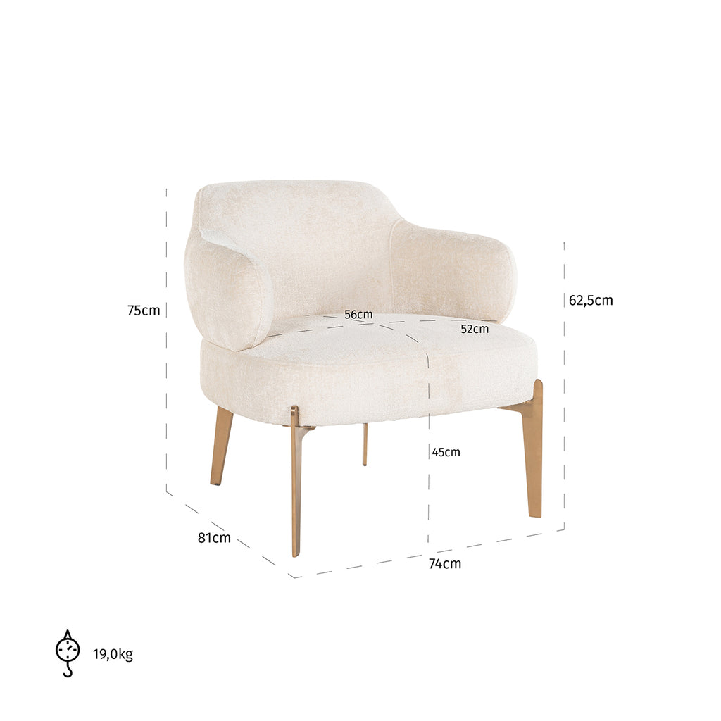 Fauteuil Venus witte chenille (Bergen 900 witte chenille)